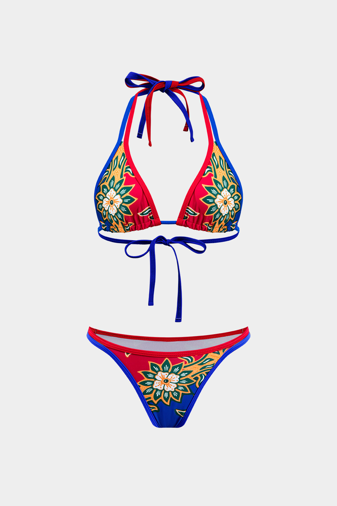 Çiçek Desenli Büzgülü Bağlamalı Bikini ve Mayo Eteği Pareo Takım