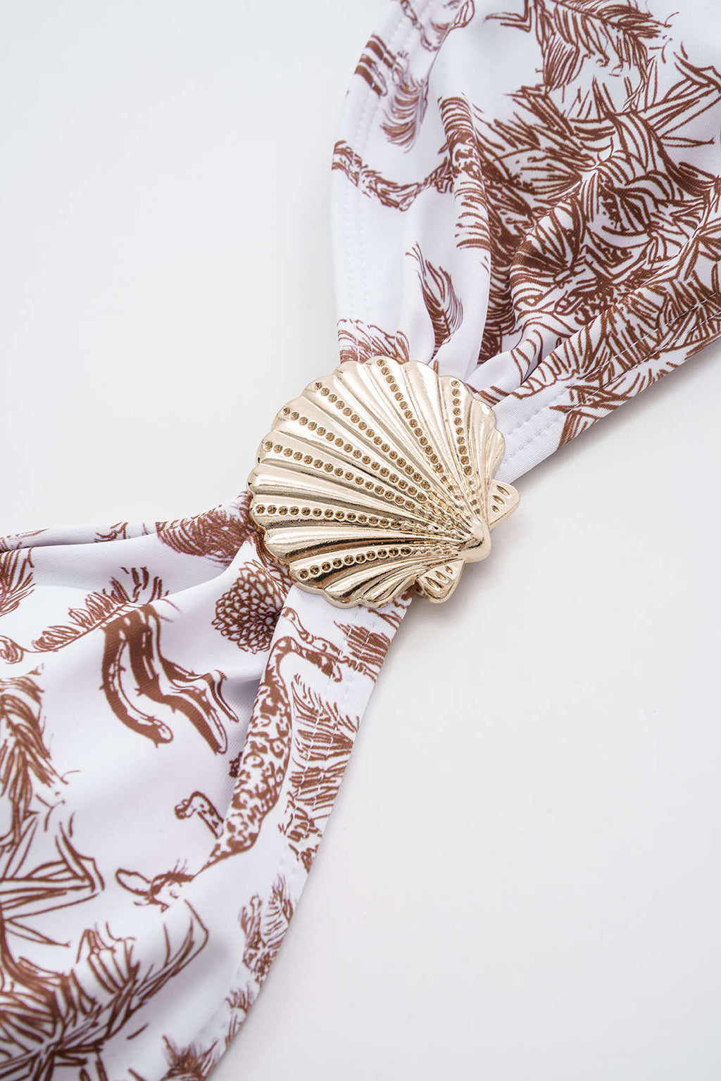 Palmiye Desenli Metalik Aksesuarlı İki Parça Bikini Takımı