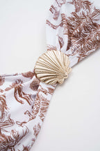 Palmiye Desenli Metalik Aksesuarlı İki Parça Bikini Takımı