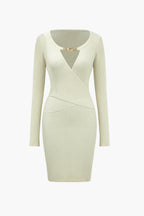 Düz Örgü Çapraz Asimetrik midi Elbise