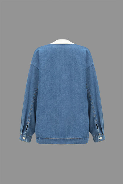 Denim Patchwork Cepli Kazak Hırka