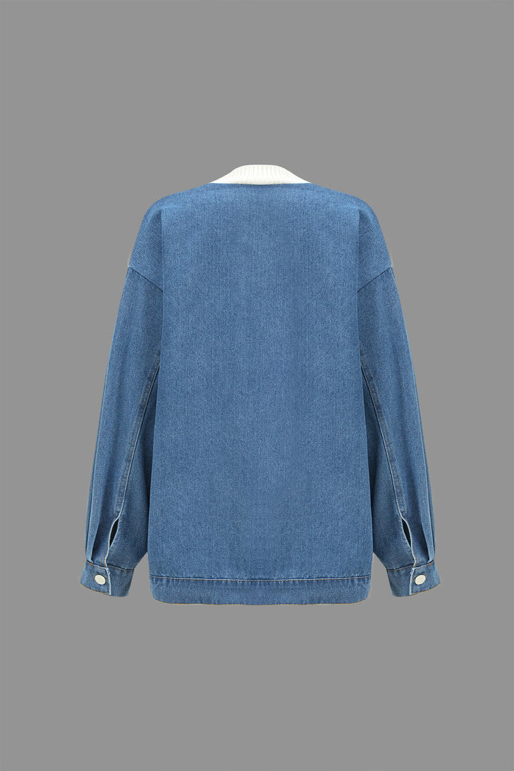 Denim Patchwork Cepli Kazak Hırka