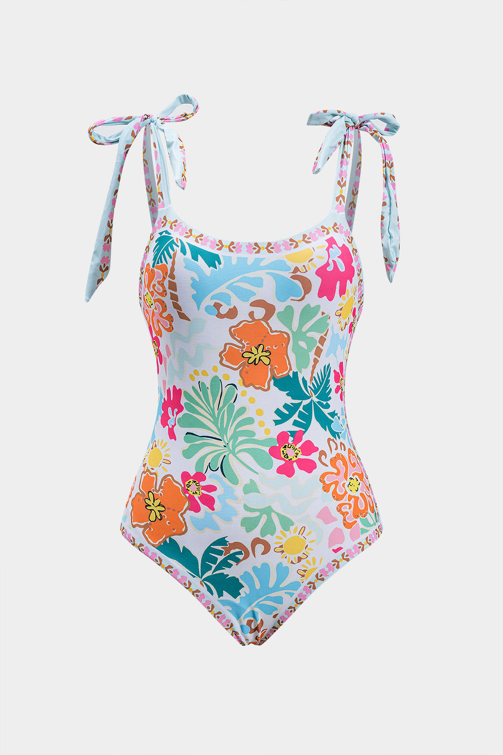 Ditsy Çiçek Desenli Bağlamalı Karın Kontrol Tek Parça Mayo