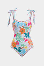 Ditsy Çiçek Desenli Bağlamalı Karın Kontrol Tek Parça Mayo