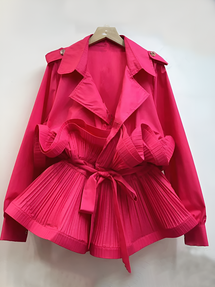 Pileli Volanlı Uzun Kollu Bağcıklı Ceket