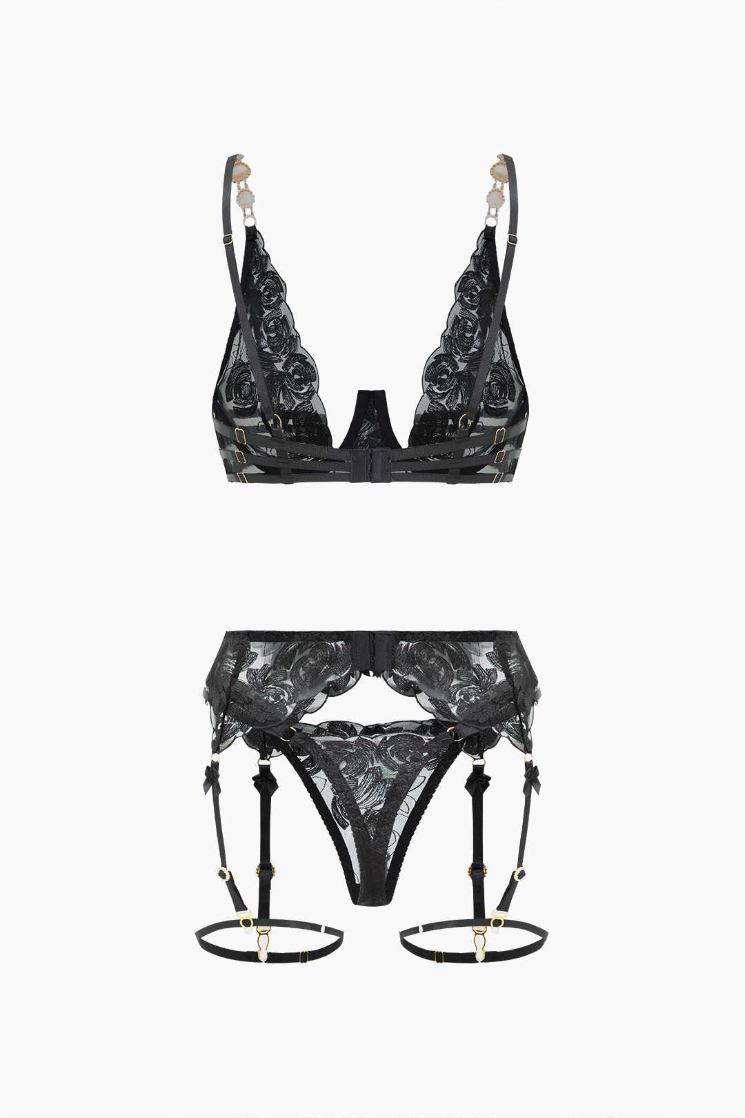 Dantel Metalik Zincir Nakışlı Jartiyer Takımı