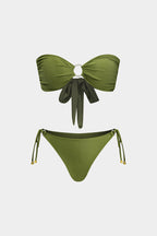 Metalik Strass Büzgülü Bağlamalı Sırt Dekolteli Bikini Takımı