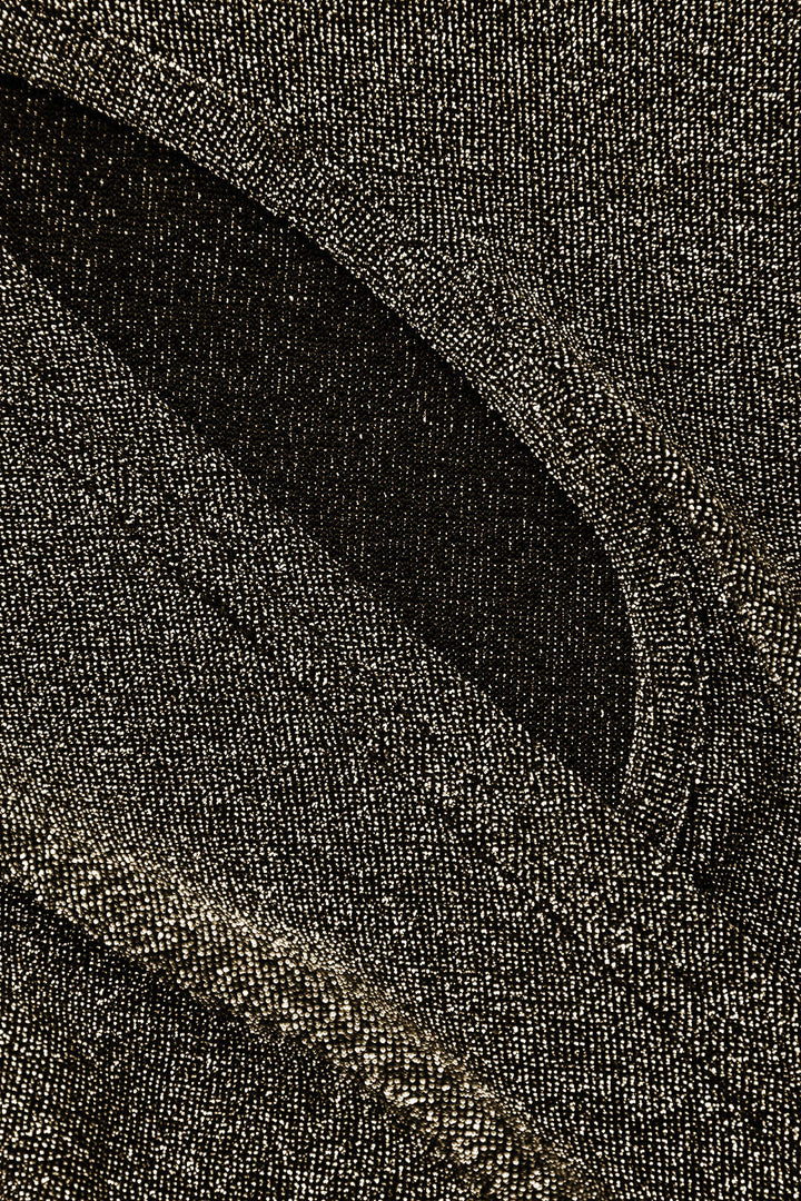 Simli Asimetrik Kesim Uzun Kollu maksi Elbise