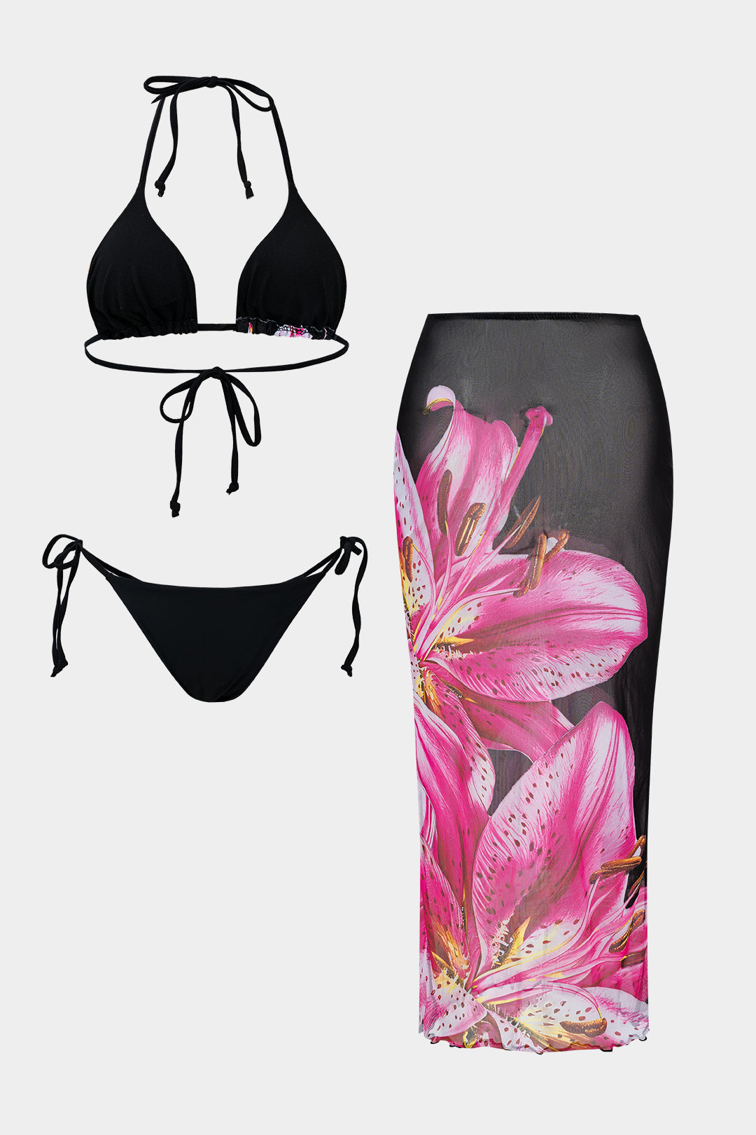 Desenli Bikini ve Mayo Eteği Pareo Takımı
