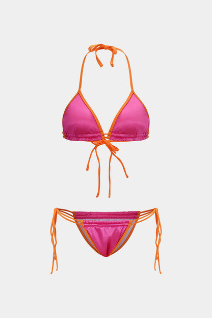 Kontrast Bağlamalı Sırt Dekolteli Bikini Takımı