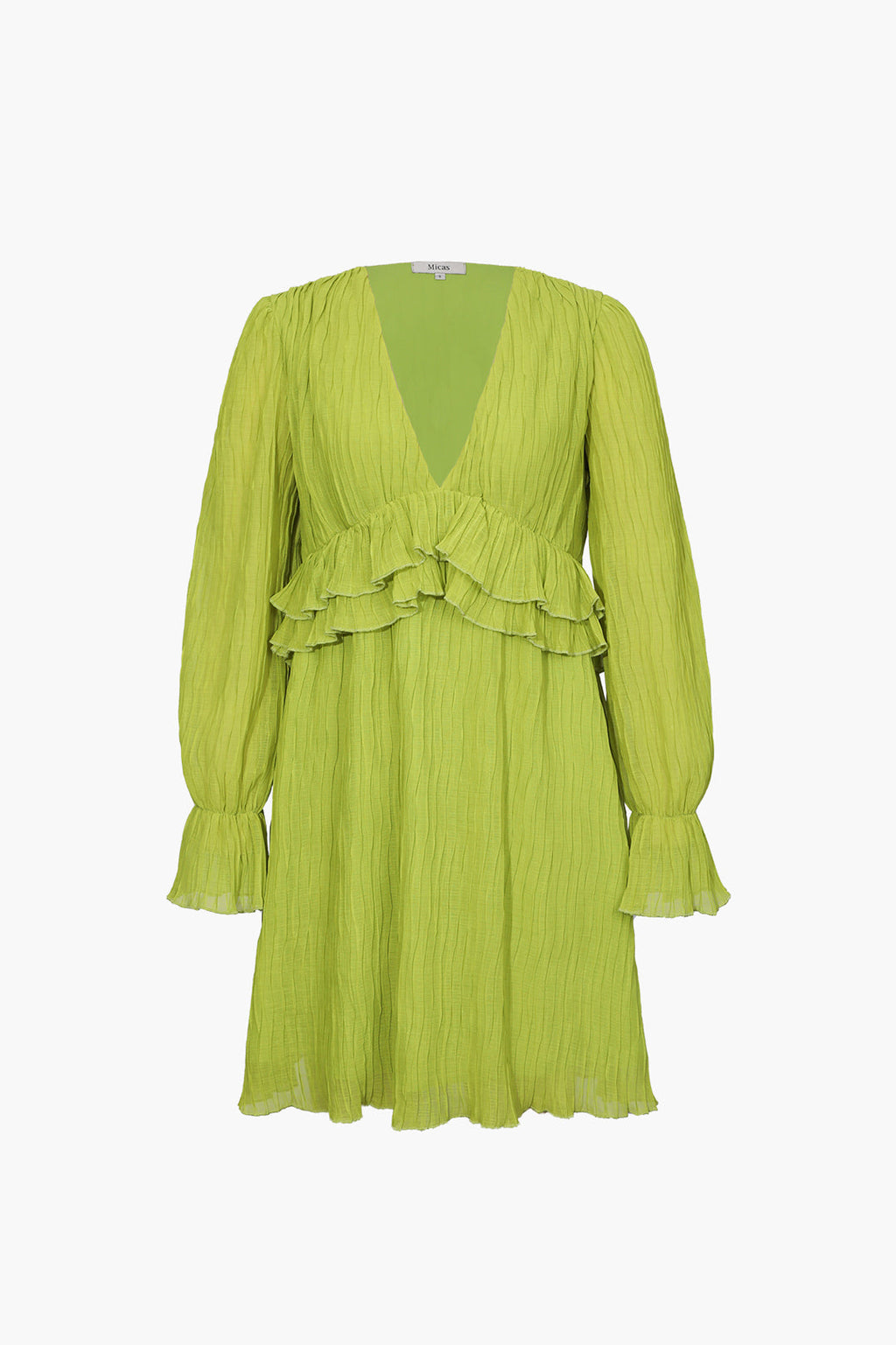 V Yaka Fırfır Detaylı Mini Elbise