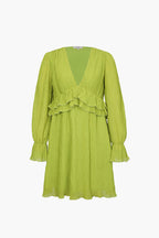 V Yaka Fırfır Detaylı Mini Elbise