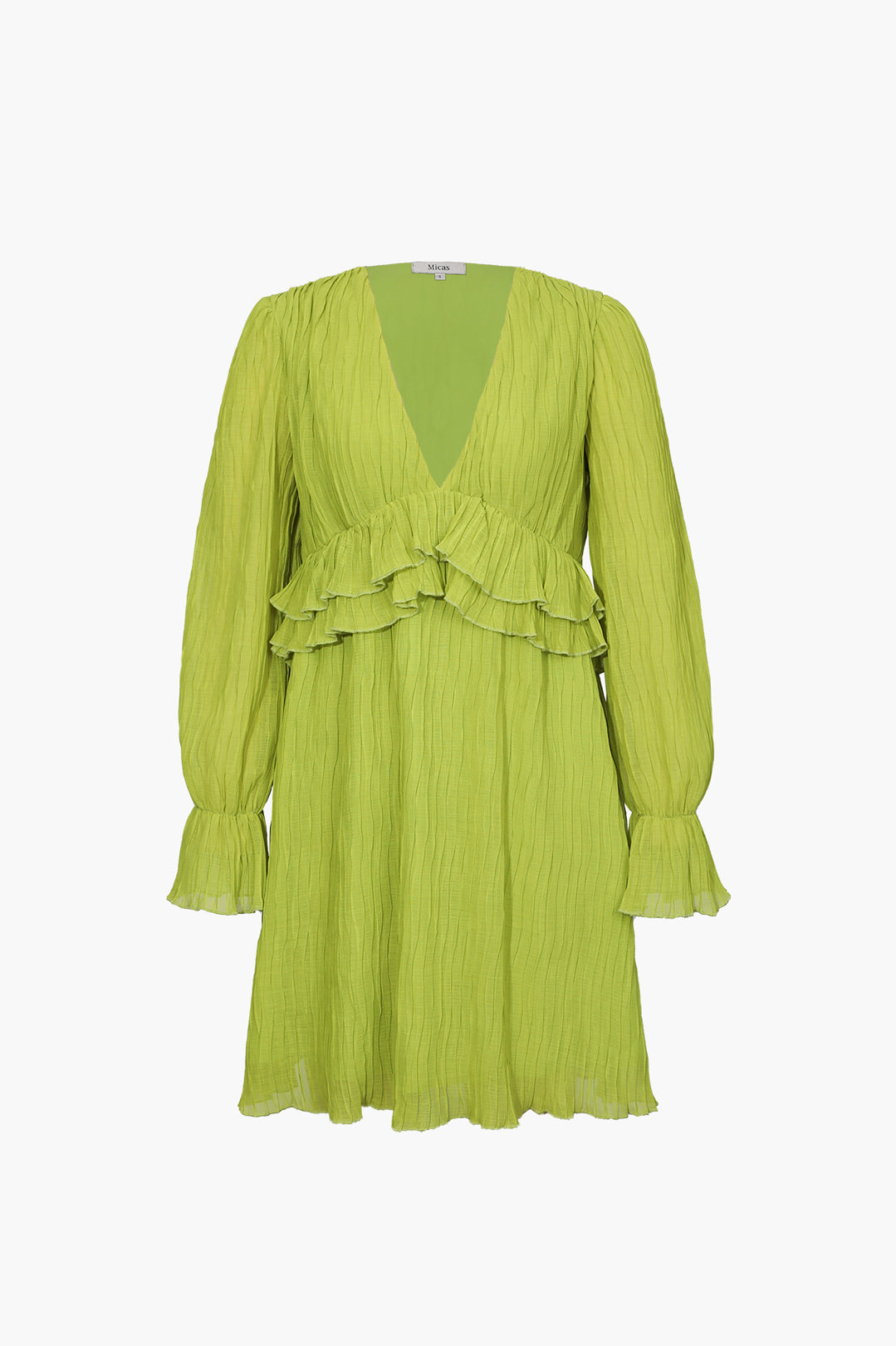 V Yaka Fırfır Detaylı Mini Elbise