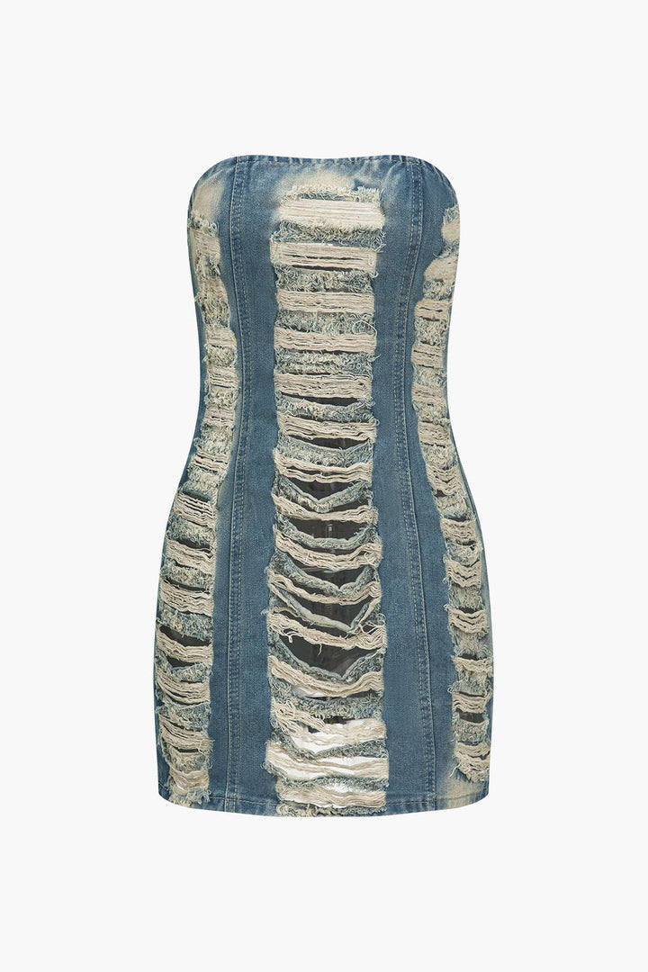 Straplez Denim mini Elbise