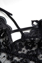 Lace Backless Kesik ve Bağlama Detaylı İç Giyim Garter Seti