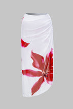 Desenli Büstiyer Karın Toparlayıcı Tek Parça Mayo ve Mayo Eteği Pareo Takımı