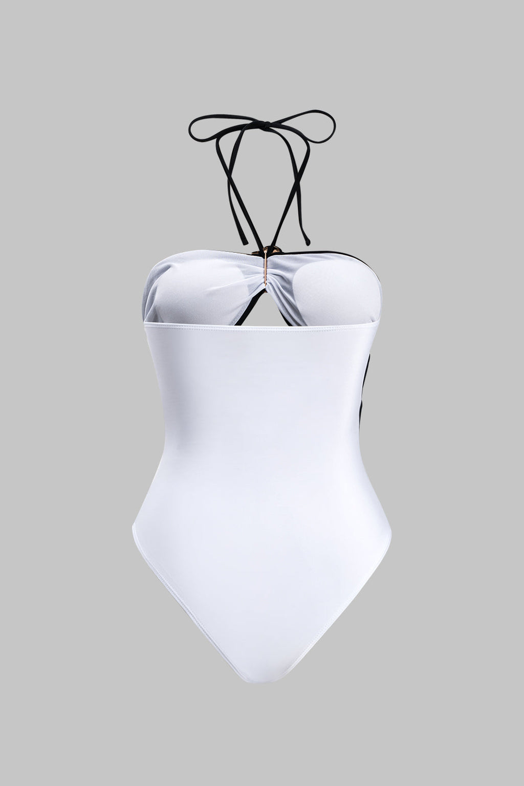 Kontrast Metalik Dekor Büzgülü Kesik Bağcıklı Karın Kontrolü Tek Parça Mayo