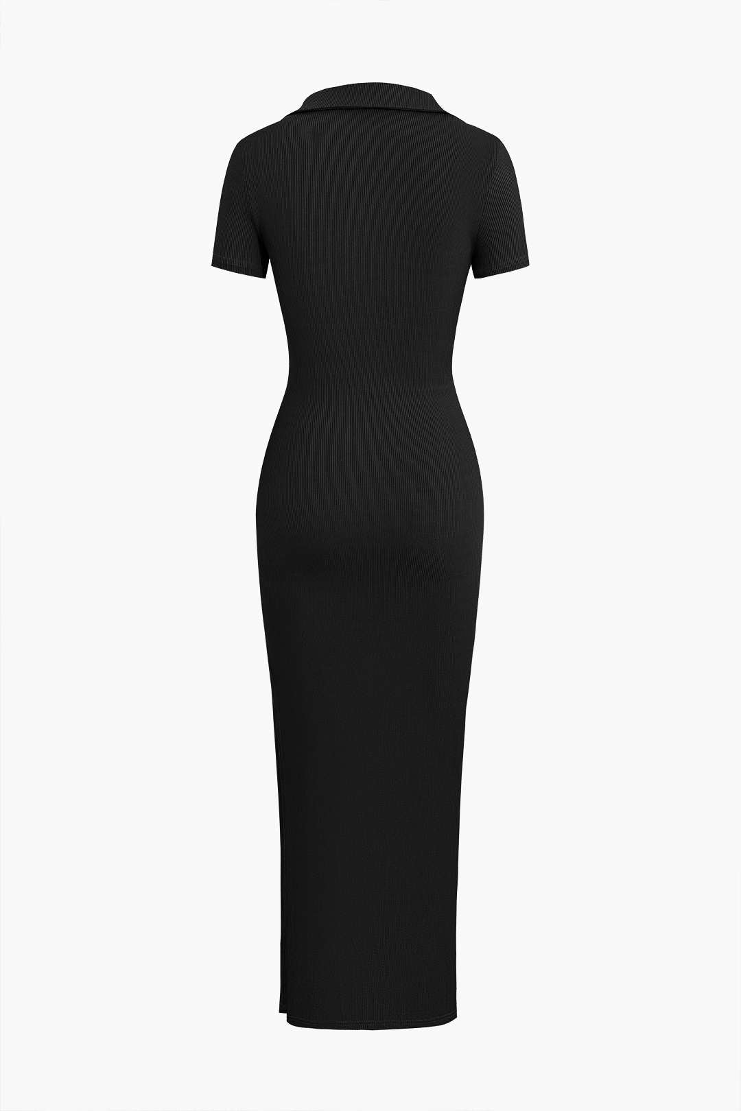 Düz Yırtmaçlı Yaka Midi Elbise