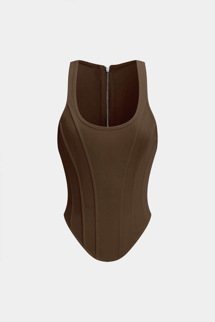 Fermuarlı Bağlamalı Korseli Bel Tank Top