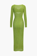 Sütyen Takımlı Uzun Kollu Örgü maksi Elbise