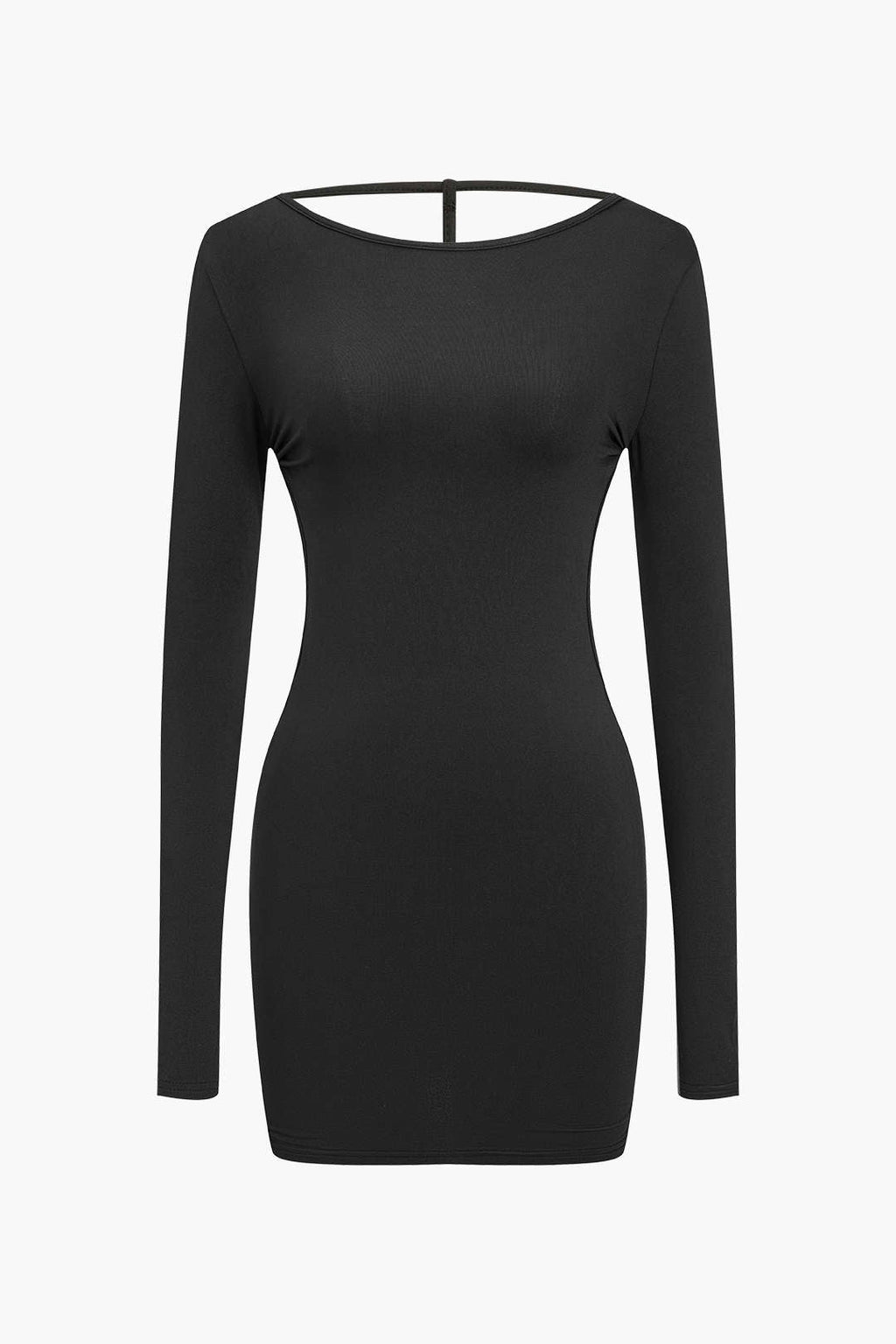 Katı Sırtı Açık Uzun Kollu Mini Elbise