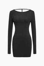 Katı Sırtı Açık Uzun Kollu Mini Elbise