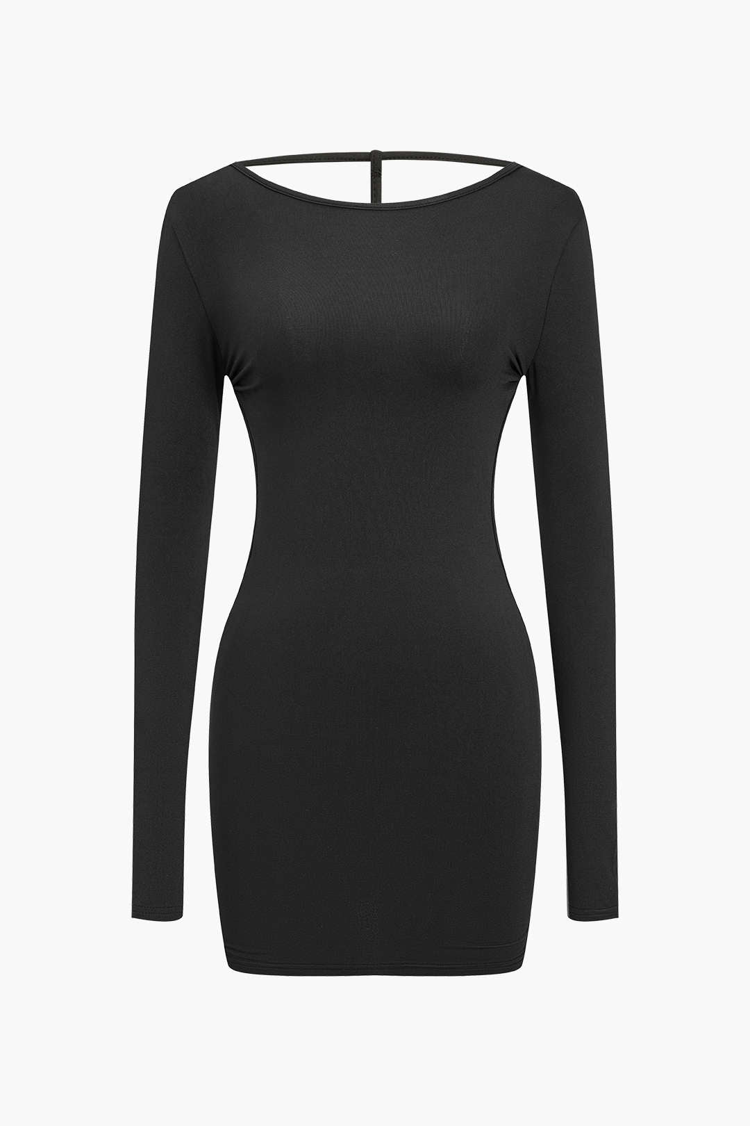 Katı Sırtı Açık Uzun Kollu Mini Elbise