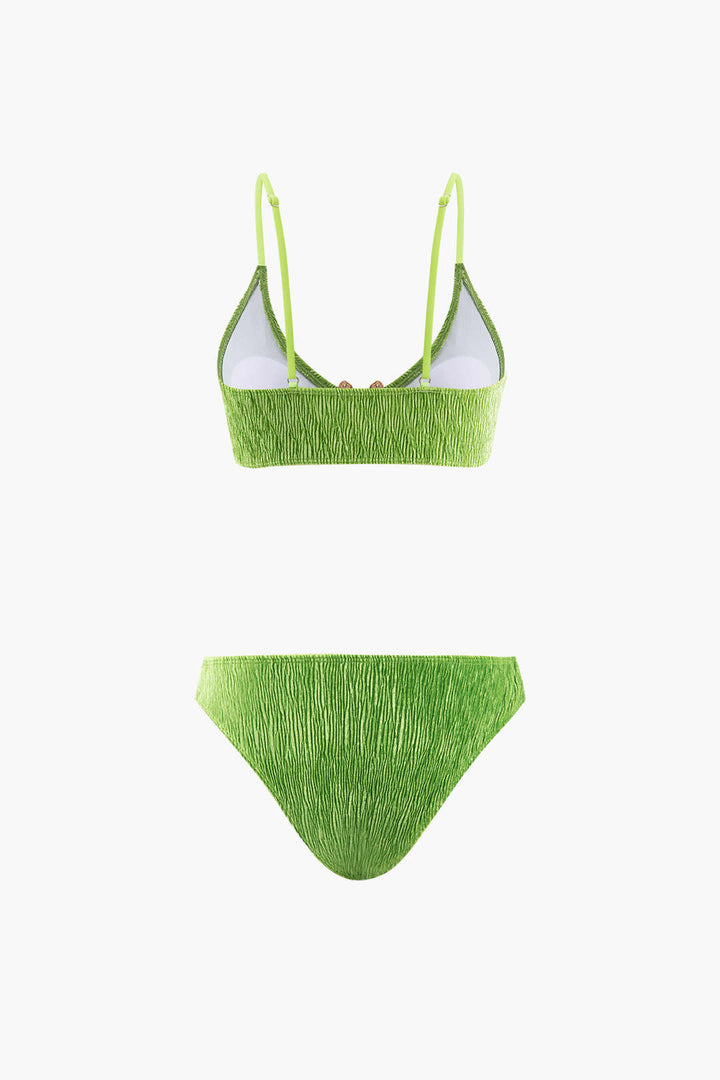Kadife Dokulu U Yüzük Bikini ve Mayo Eteği Pareo 3 Parça Takım