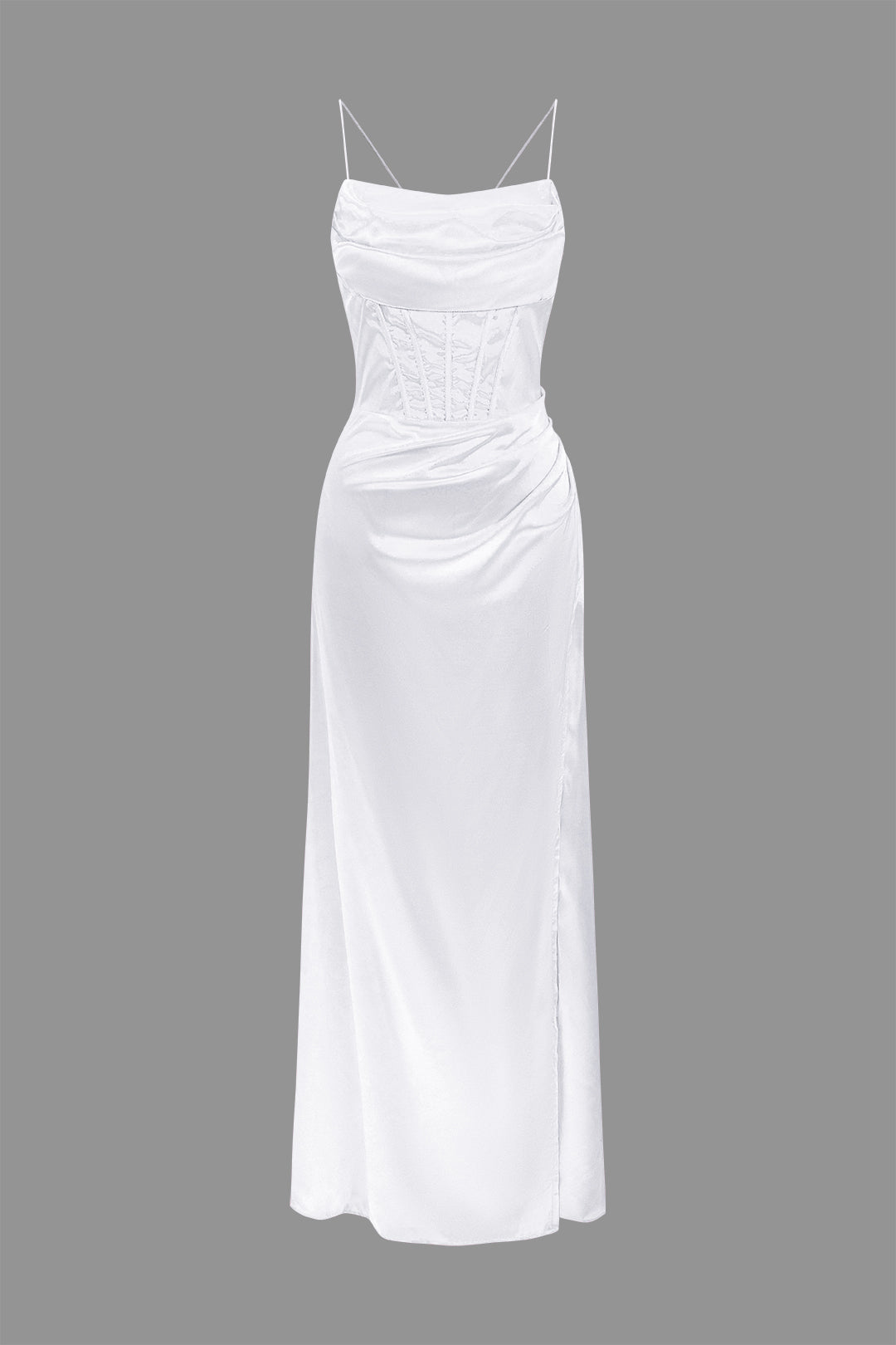 Korse Dekolteli Yüksek Yırtmaçlı maksi Elbise