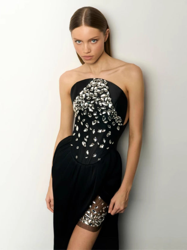 Kristal Süslemeli Midi Elbise