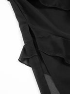 Yarı Transparan Kat Kat Fırfırlı Fermuarlı Uzun Elbise