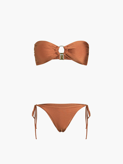 Kakao Çekirdeği Desenli İki Parça Bikini Takımı