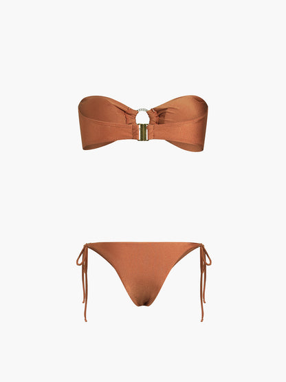 Kakao Çekirdeği Desenli İki Parça Bikini Takımı