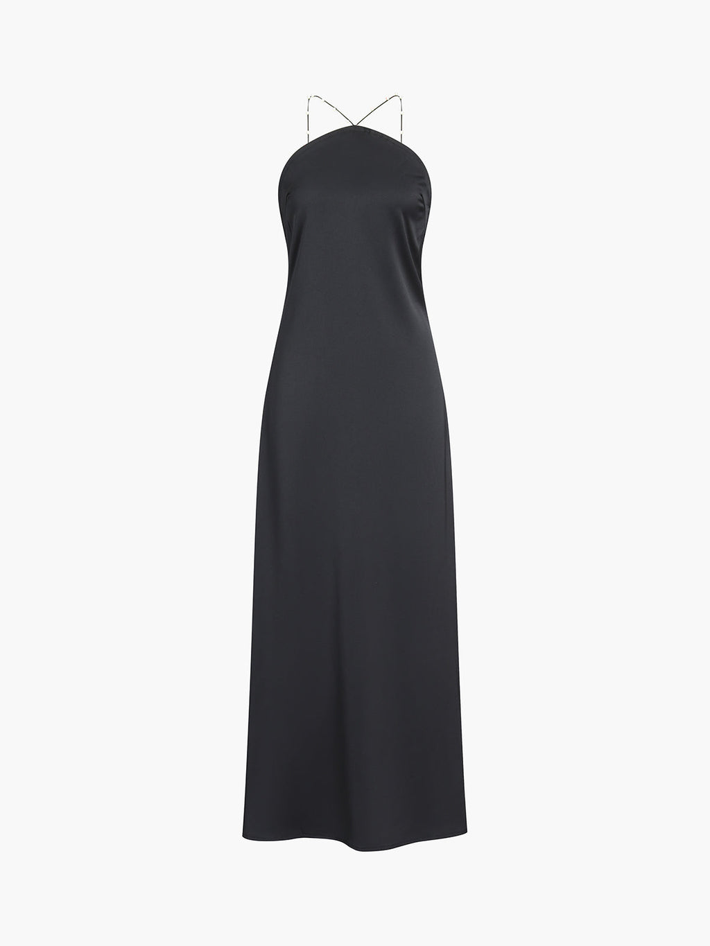 İnci Detaylı Açık Sırtlı Saten Uzun Elbise