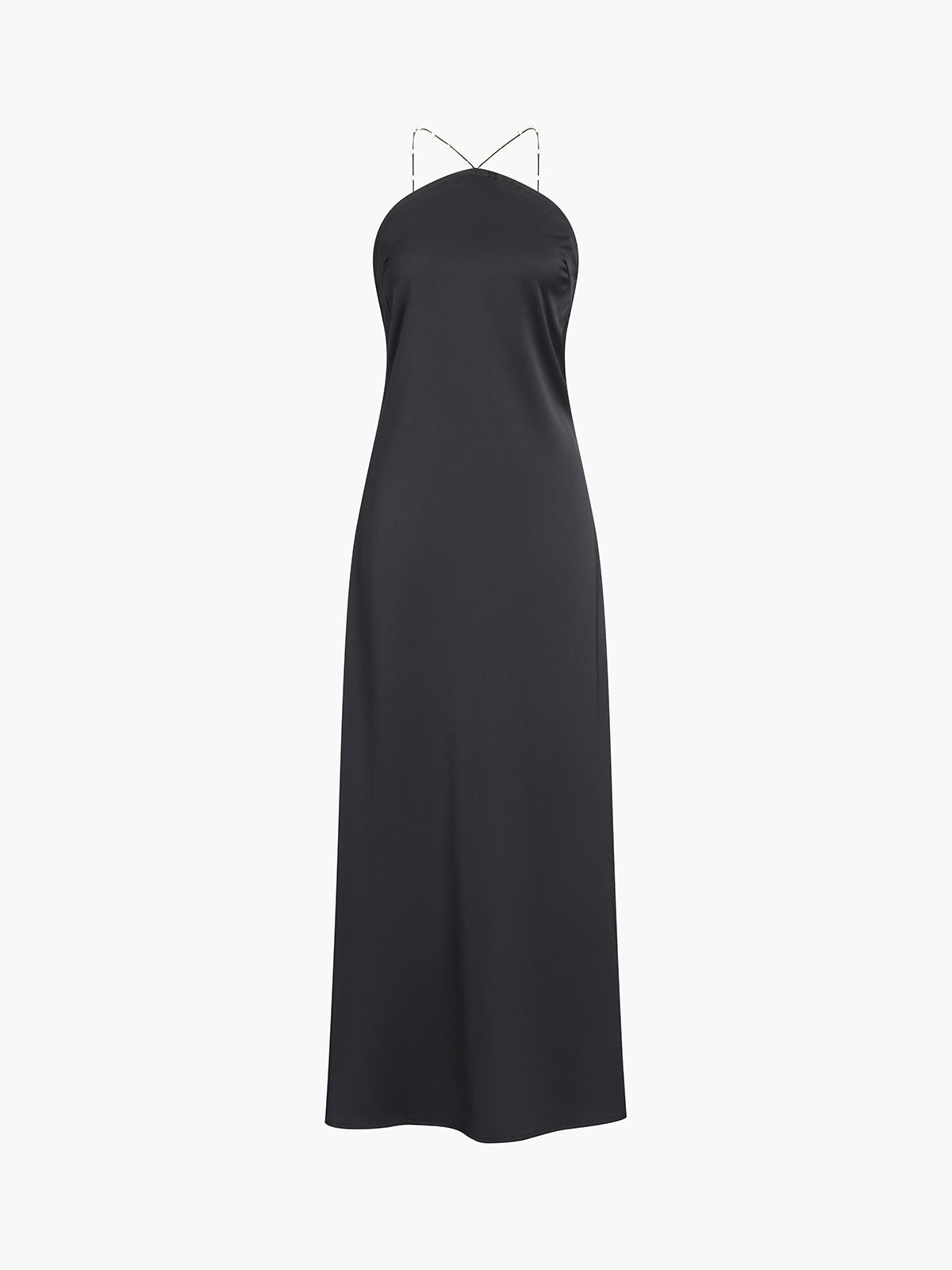 İnci Detaylı Açık Sırtlı Saten Uzun Elbise