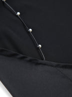 İnci Detaylı Açık Sırtlı Saten Uzun Elbise