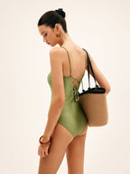 Dokulu Boncuklu Tek Parça Mayo