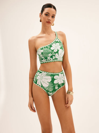 Tek Omuz Çiçek Desenli Bikini Takımı