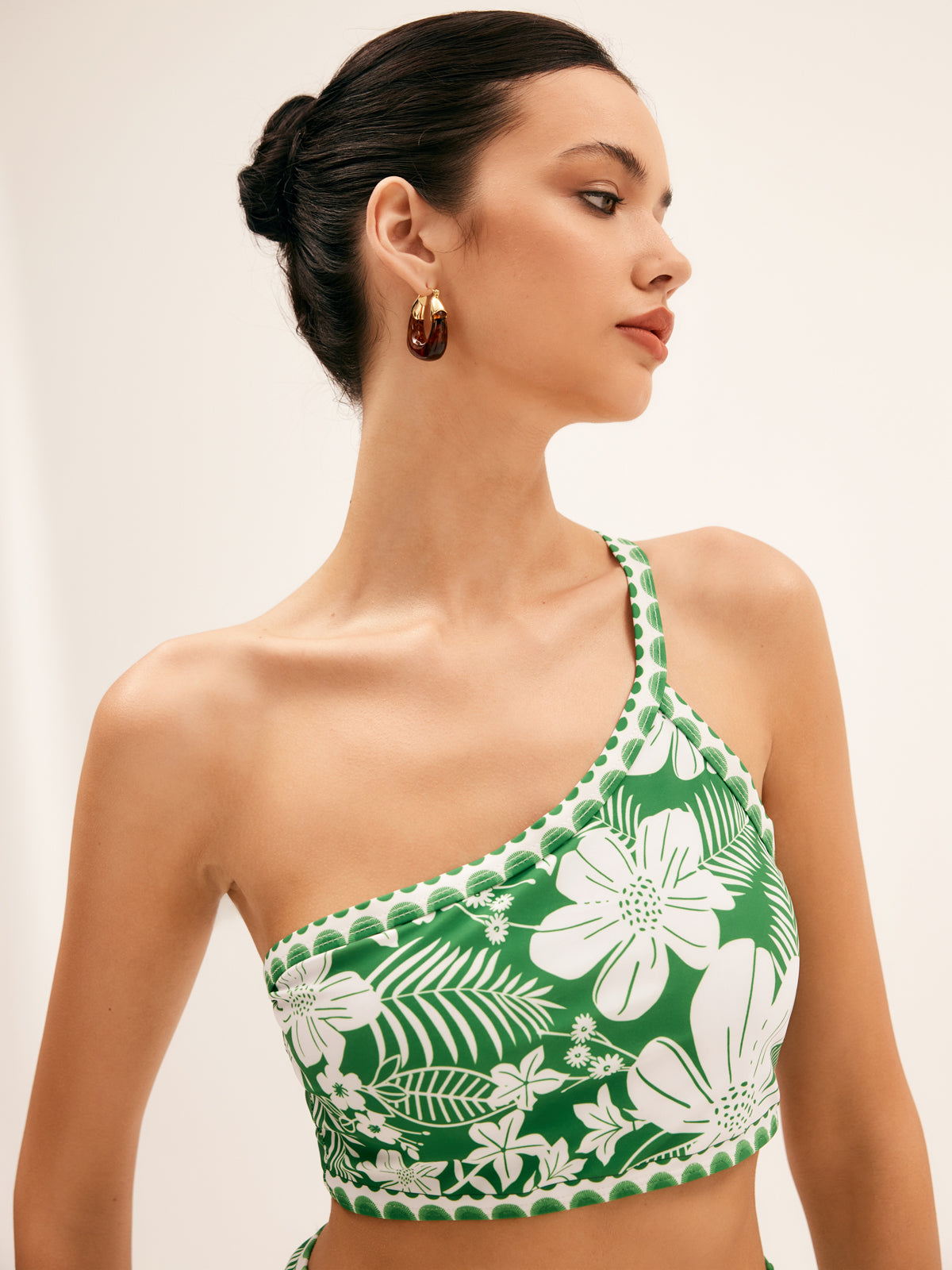 Tek Omuz Çiçek Desenli Bikini Takımı