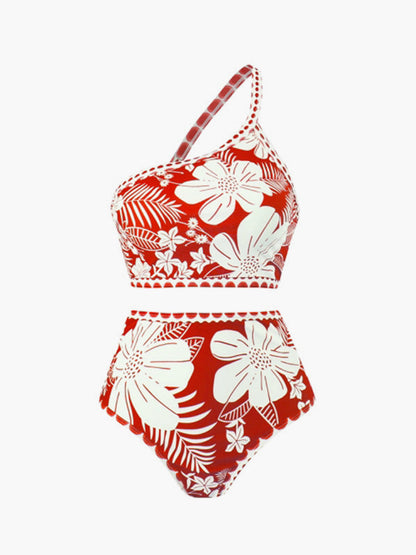 Tek Omuz Çiçek Desenli Bikini Takımı