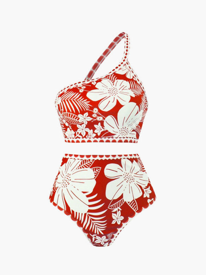 Tek Omuz Çiçek Desenli Bikini Takımı