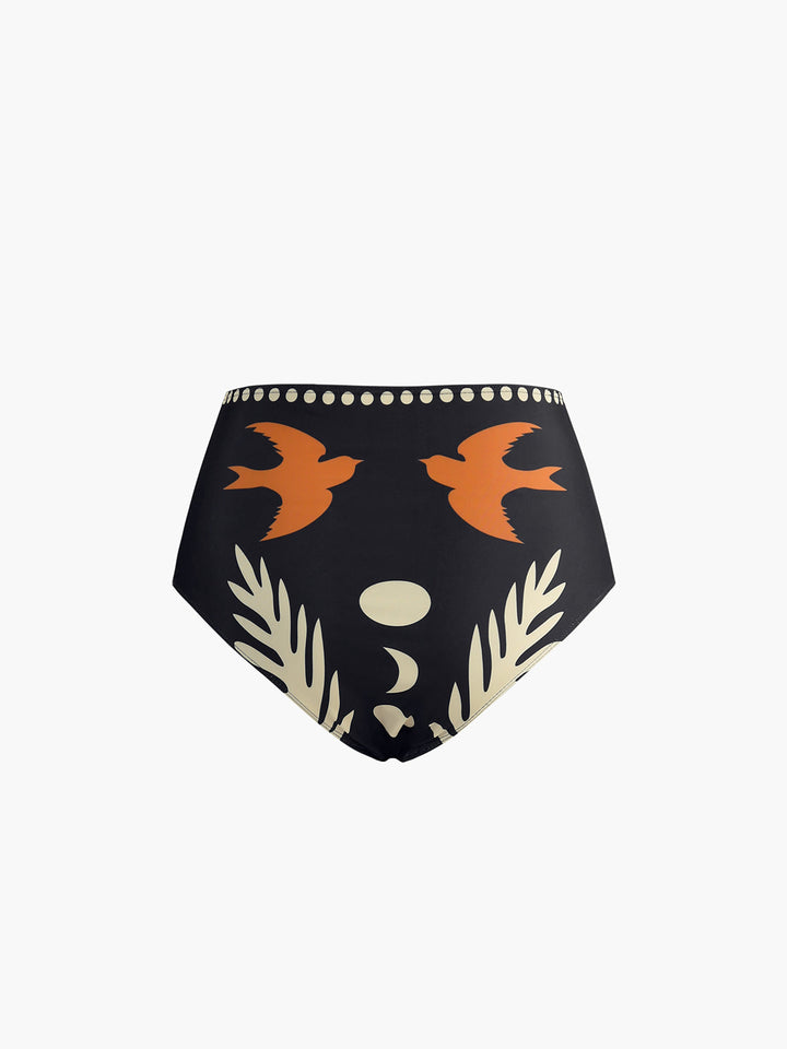 Desenli Asimetrik Yaka Bikini Takımı