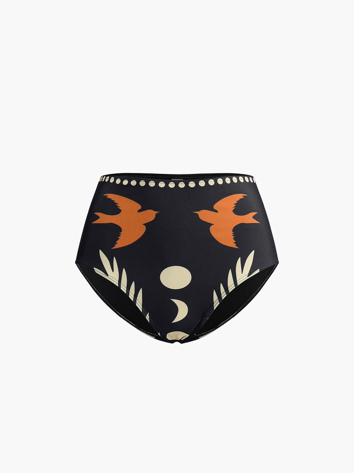 Desenli Asimetrik Yaka Bikini Takımı