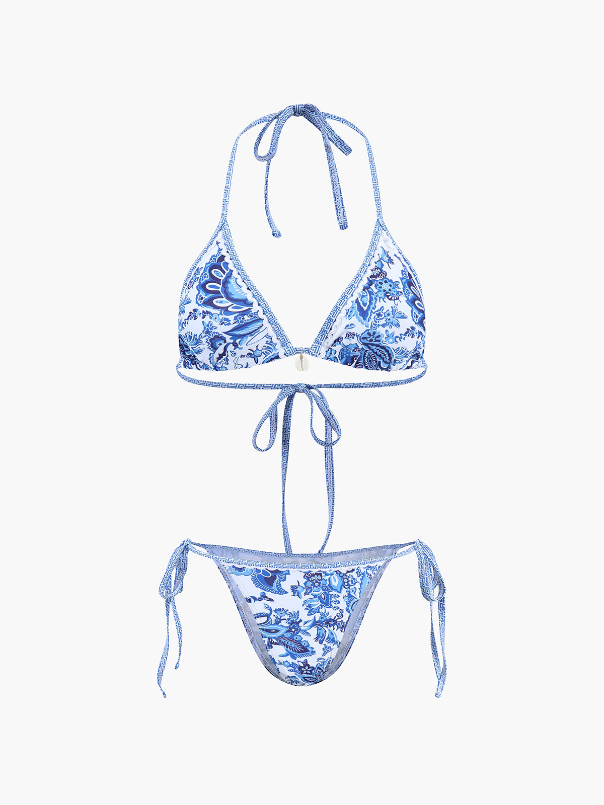 Desenli Halter Bağlamalı Bikini Takımı