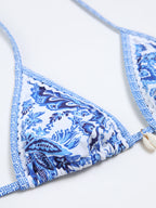 Desenli Halter Bağlamalı Bikini Takımı