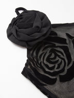 Jakarlı Çiçek Desenli Asimetrik Uzun Elbise