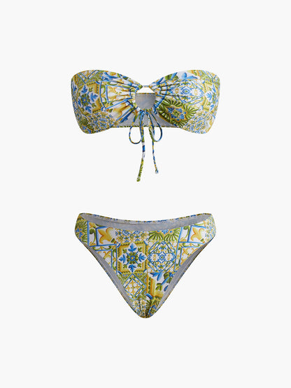 Askısız Desenli Bağlamalı Bikini Takımı