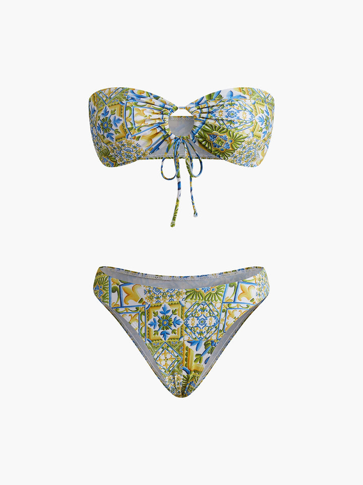 Askısız Desenli Bağlamalı Bikini Takımı