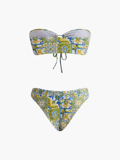 Askısız Desenli Bağlamalı Bikini Takımı