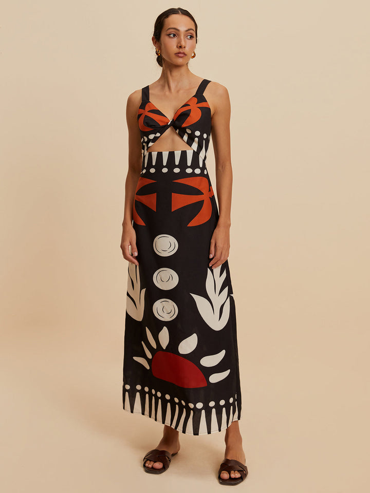 Kesik Detaylı Fermuarlı Kolsuz Çiçek Desenli Elbise Mayo Eteği